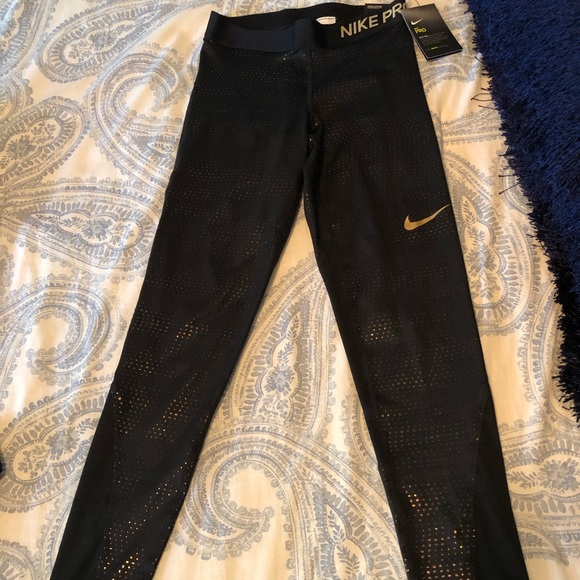 Nike Pants - Nike Pro Leggings - Black with metallic gold spots